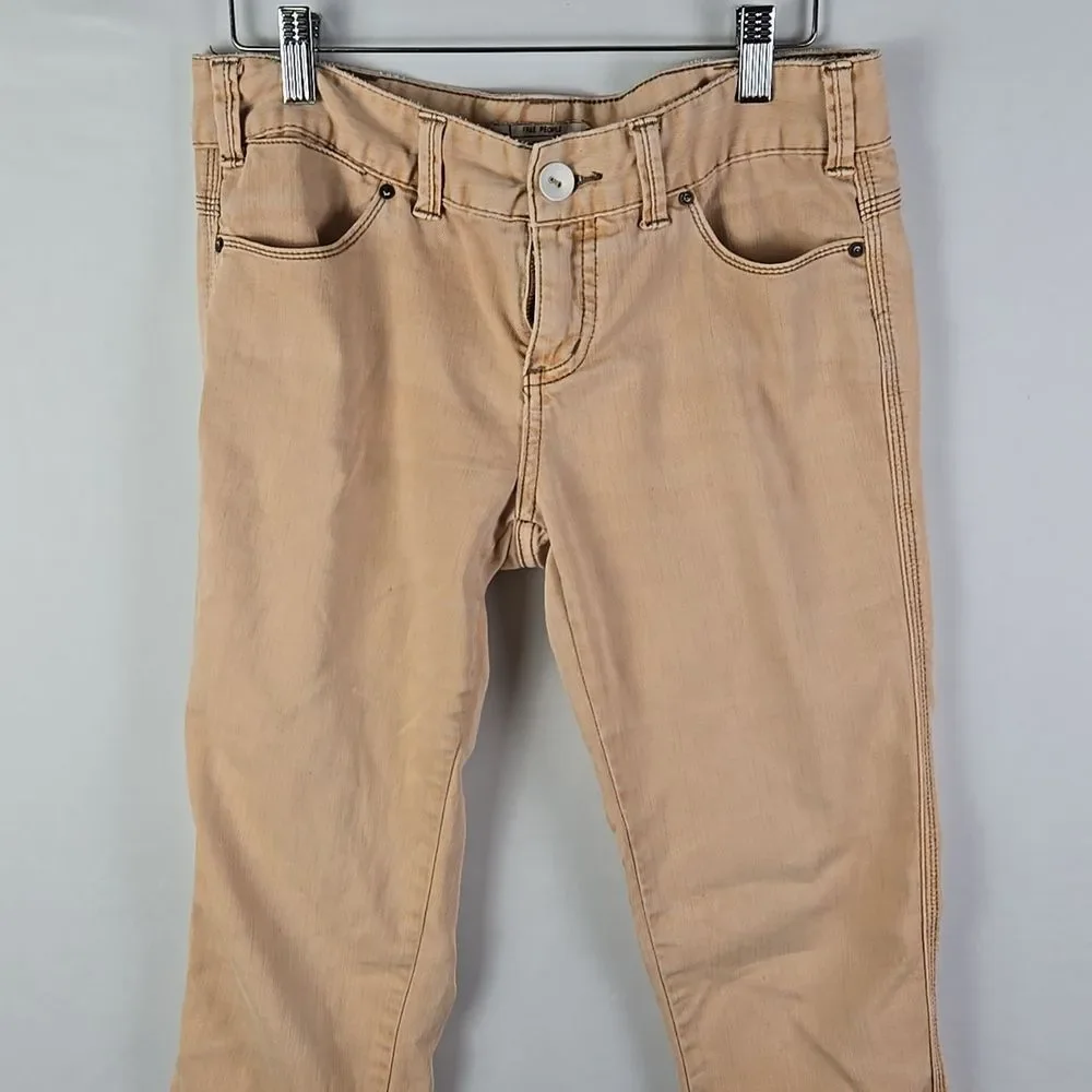 Free People Women's Tan‎ Low Rise Denim Jeans Tapered Spring Boho Skinny Sz 28